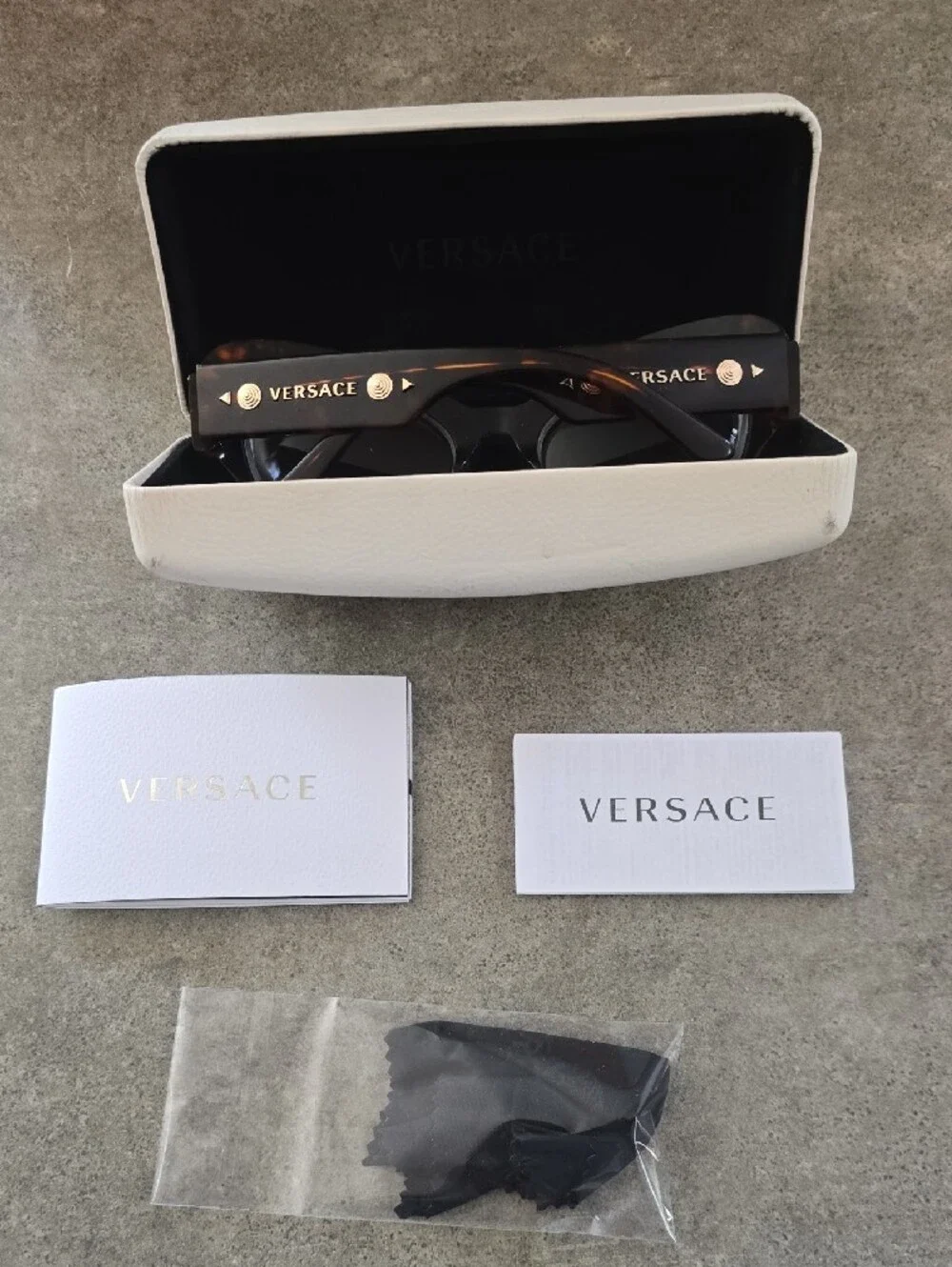 Versace Tortoiseshell Cat-Eye Glasses with Gold Studs